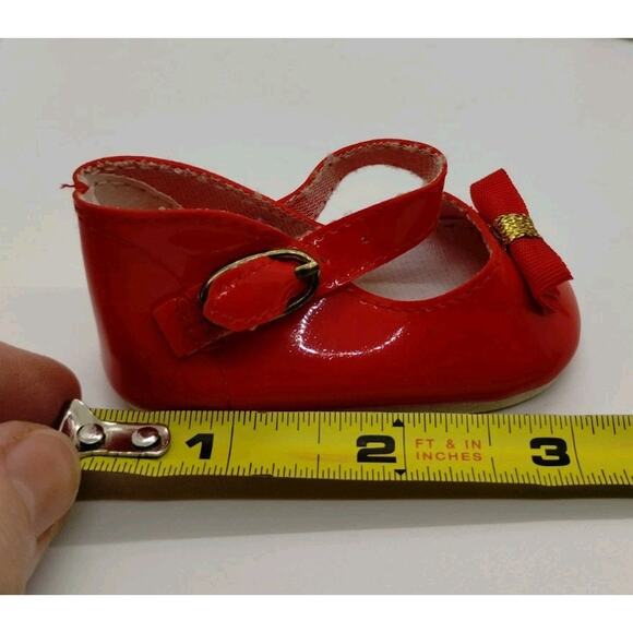 Playhouse Collection Doll Shoes Red Patent Gold Buckle Ankle Strap 3" Long - Picture 3 of 4
